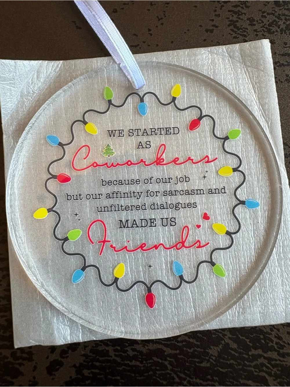 Holiday Coworkers Friends Ornament - Clear with Multicolor Lights